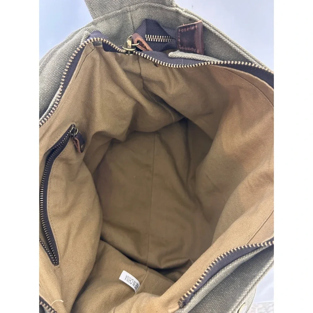 Military Leather Canvas Laptop Bag Messenger Medium Olive Travel Crossbody